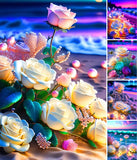 Seaside Crystal Rose-Full Round Drill Diamond Painting-30x40cm