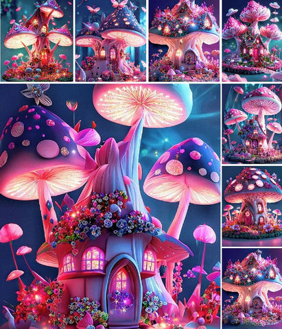 Dream Mushroom House-Full Round Drill Diamond Painting-30x40cm