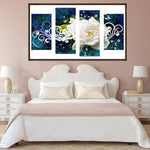 4pcs/set White Rose - Full Drill Round Drill Painting - 95x45cm