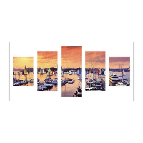 5pcs/set Sailboat - Full Drill Round Drill Painting - 95x45cm
