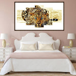 5pcs/set Leopard - Full Drill Round Drill Painting - 95x45cm