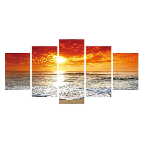 5pcs/set Beach - Full Drill Round Drill Painting - 95x45cm
