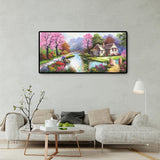 Spring Village Scenery - Full Drill Round Drill - 100x50cm