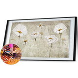 White Flowers - Full Drill Round Drill - 100x50cm