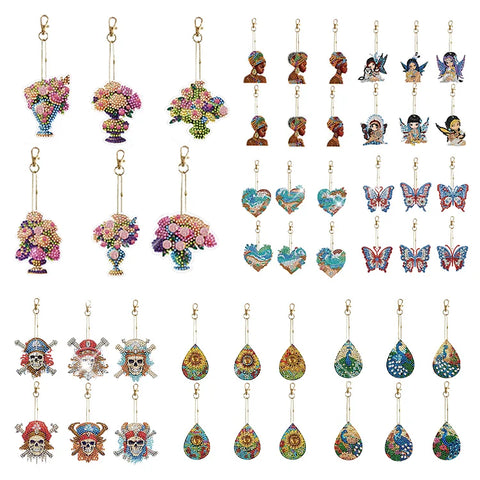 6pcs/sets-Flower/Beauty-Double Side Drill-Diamond Keychain