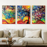 3 Panels Colorful Tree - Full Drill Round Drill - 95x45cm