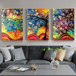 3 Panels Colorful Tree - Full Drill Round Drill - 95x45cm
