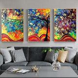 3 Panels Colorful Tree - Full Drill Round Drill - 95x45cm