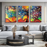 3 Panels Colorful Tree - Full Drill Round Drill - 95x45cm