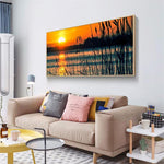 100x40cm Sunset Reed Marshes - Full Drill Round Drill - 100x40cm