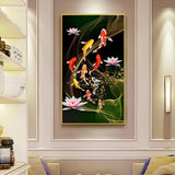 45x85cm Koi Fish Lotus - Full Drill Round Drill - 45x85cm