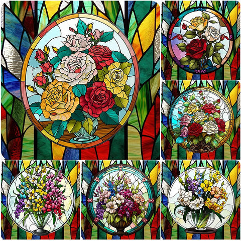 Stained Glass Bouquet-Full Round Diamond Painting-30x30cm