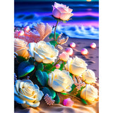 Seaside Crystal Rose-Full Round Drill Diamond Painting-30x40cm