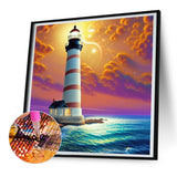 Crossing The Sea Lighthouse-Full Round Diamond Painting-30x30cm