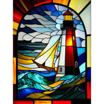 Stained Glass Lighthouse-Full Round Diamond Painting-30x40cm