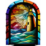 Stained Glass Lighthouse-Full Round Diamond Painting-30x40cm