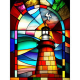 Stained Glass Lighthouse-Full Round Diamond Painting-30x40cm
