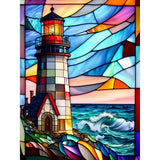 Stained Glass Lighthouse-Full Round Diamond Painting-30x40cm