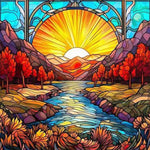 Stained Glass Mountains And Rivers-Full Round Diamond Painting-40x40cm