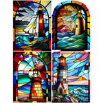 Stained Glass Lighthouse-Full Round Diamond Painting-30x40cm