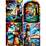 Stained Glass Lighthouse-Full Round Diamond Painting-30x40cm
