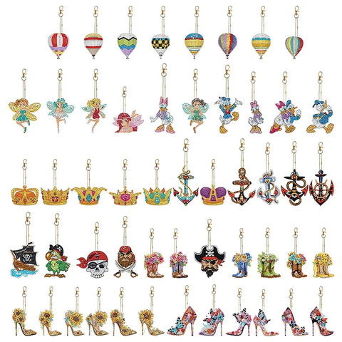 5/6pcs/sets-Cartoon-Double Side Drill-Diamond Keychain